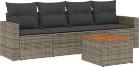 vidaXL Set canapea de grădină cu perne, 5 piese, gri, poliratan