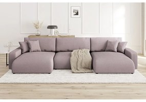 Colțar roz deschis extensibil, cu spațiu de depozitare, cu tapițerie din catifea reiată Sara – Ropez