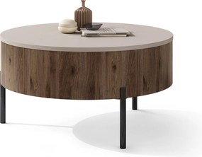 Mazzoni FRIDA Bej Taupe / Nuc Elegant – MĂSUȚĂ DE CAFEA MODERNĂ CU BLAT RABATABIL ȘI SPAȚIU DE DEPOZITARE