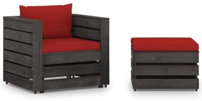 Set mobilier gradina cu perne, 2 piese, gri, lemn tratat Rosu si gri, 2