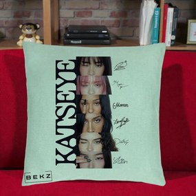 Perna Personalizata K-pop KATSEYE Semnaturi Membre Foto, 40x40 cm, Verde Menta, Husa Detasabila, Perna Inclusa, BEKZ®