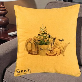 Perna Decorativa Colt Cozy de Craciun Boho, 40x40 cm, Galben, Husa Detasabila, Perna Inclusa, BEKZ®