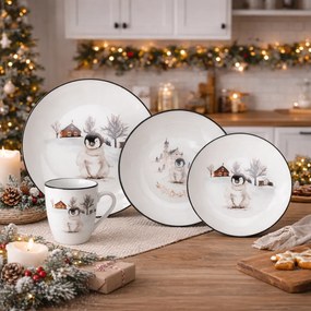 Farfurie întinsă din porțelan Winter Penguin, 27 x 2,6 cm