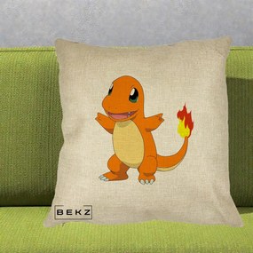 Perna Personalizata Charmander Pokemon, 40x40 cm, Crem, Husa Detasabila, Perna Inclusa, BEKZ®