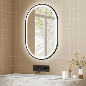 HOMCOM Oglindă baie iluminare LED 50x70cm, oglindă iluminată de perete cu comutator tactil, lumină 3 culori | Aosom Romania