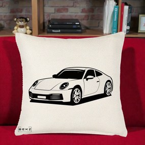 Perna Personalizata Porsche 911 Silueta, 40x40 cm, Crem Reliefat, Husa Detasabila, Perna Inclusa, BEKZ®