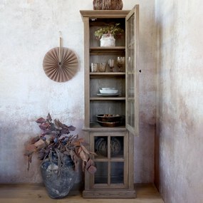 Vitrina din lemn masiv si furnir, natur, cu 2 usi si rafturi, aspect rustic, Marseille