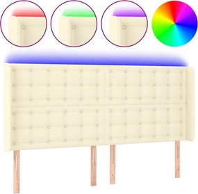 vidaXL Tăblie de pat cu LED, crem, 163x16x118/128 cm, piele ecologică