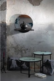Oglinda rotunda cu rama din fier si raft Raven, 46x49x16 cm