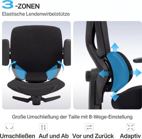 HOMCOM Scaun de birou ergonomic, cu suport lombar dinamic și suport pentru picioare, 73x75x120-128 cm, negru | Aosom Romania