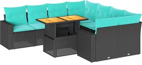 vidaXL Set mobilier de grădină cu perne, 9 piese, negru, poliratan