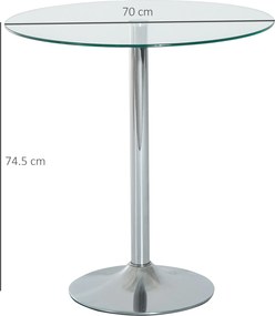 HOMCOM Masă rotundă cu blat din sticlă, cadru metalic, argintiu | Aosom Romania