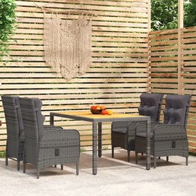 3058503 vidaXL Set mobilier grădină, 5 piese, gri, poliratan și sticlă