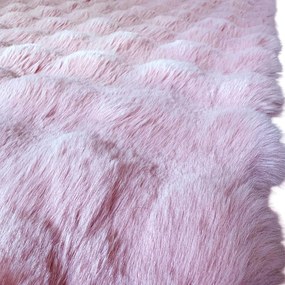 Covor pufos imitatie blana de iepure 3D roz CFF131