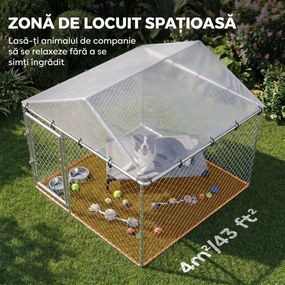 PawHut Țarc Exterior Oțel Galvanizat, Acoperiș Impermeabil Anti-UV, Închidere Dublă, Argintiu. | Aosom Romania