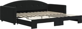 vidaXL Pat de zi cu extensie, negru, 100x200 cm, catifea