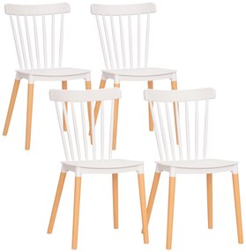 HOMCOM Set de 4 scaune de stil scandinav, spătar înalt, șezut din polipropilenă, picioare din fag 48 x 52,5 x 83 cm alb | Aosom Romania