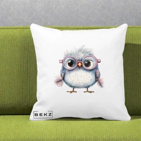 Perna Decorativa Pui Pufos cu Ochelari Roz, 40x40 cm, Alba Mata, Husa Detasabila, Perna Inclusa, BEKZ®