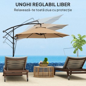 Outsunny Umbrelă de Soare cu Corzi Anti-Vânt, Orificii de Aerisire, Bază în Cruce și Manivelă, Φ290x243 cm, Gri | Aosom Romania