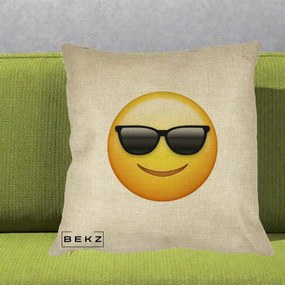 Perna Decorativa Emoji Cool Ochelari, 40x40 cm, Crem, Husa Detasabila, Perna Inclusa, BEKZ®