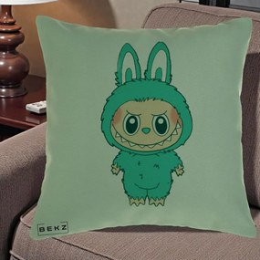 Perna Personalizata Labubu Turcoaz, 40x40 cm, Verde, Husa Detasabila, Perna Inclusa, BEKZ®