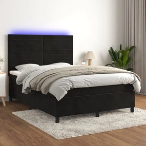 3136181 vidaXL Pat cu arcuri, saltea și LED, negru, 140x190 cm, catifea