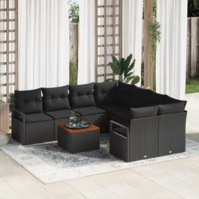 vidaXL Set de canapea de grădină , 9 piese, cu perne, din ratan negru și acacia