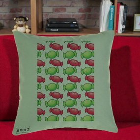 Perna Decorativa Bomboane Craciun Pattern, 40x40 cm, Verde, Husa Detasabila, Perna Inclusa, BEKZ®