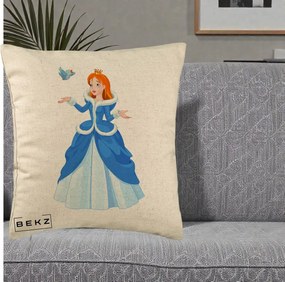 Perna Personalizata Printesa Albastra cu Pasare, 40x40 cm, Bej, Husa Detasabila, Perna Inclusa, BEKZ®
