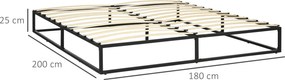 HOMCOM Cadru de pat de 180 cm Structură de pat din oțel cu somier și lamele din placaj 180x200x25 cm Negru | Aosom Romania