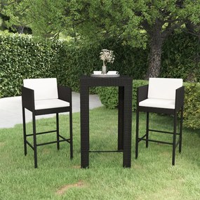 3094778 vidaXL Set mobilier bar de grădină cu perne, 3 piese, negru, poliratan