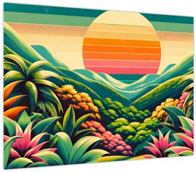 Tablou pe sticlă - Apus de soare multicolor (70x50 cm)