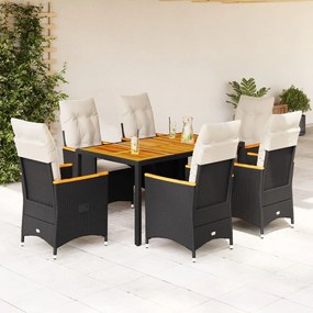 vidaXL Set mobilier de grădină cu perne, 7 piese, negru, poliratan