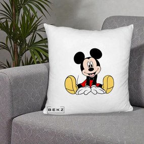 Perna Personalizata Mickey Mouse Relaxat, 40x40 cm, Alb Pufos, Husa Detasabila, Perna Inclusa, BEKZ®