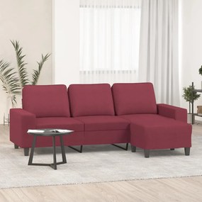 3201157 vidaXL Canapea cu 3 locuri și taburet, roșu vin, 180 cm, textil