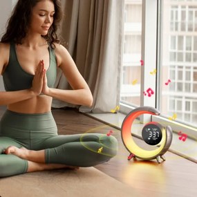 Immax 08981L - Lampă de birou LED RGBW dimabilă cu ceas PEACOCK LED/20W/5V USB