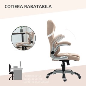 Vinsetto Scaun de Birou Ergonomic cu Brațe Rabatabile, Tetieră, Suport Lombar și Înălțime Reglabilă, 68x76x117 cm, Maro | Aosom Romania