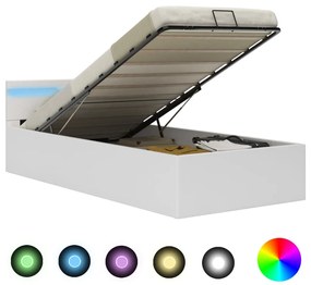 285547 vidaXL Cadru pat hidraulic ladă și LED alb 100x200 cm piele ecologică