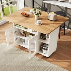 Insulă de bucătărie modernă, Alb+Culoare naturală | Aosom Romania