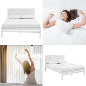 Cadru pat metalic Hanna cu grilaj cadou-160x200 cm-alb