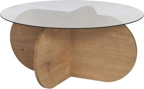 Masuta cafea AERIS, stejar/fumuriu, PAL/sticla, 75x75x35 cm