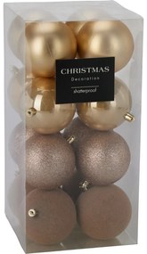 Set de 16 ornamente de Crăciun Festive Sparkles,auriu-maro, diametru 6 cm, plastic