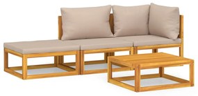 3155273 vidaXL Set mobilier de grădină cu perne gri taupe, 4 piese, lemn masiv