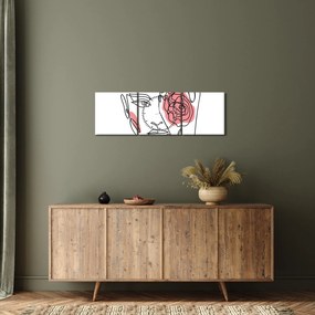 Tablou - Linie de artă față cu trandafir (cu ceas) (90x30 cm)