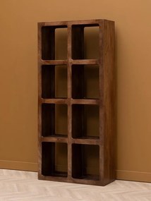 Etajeră din lemn de mango, cu 8 rafturi, maro antichizat, finisaj vintage, 82.5×32×181 cm, „Cubia"