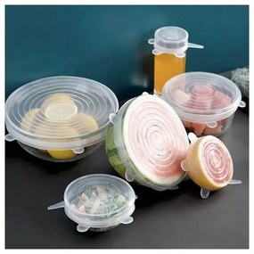 Set 6 capace din silicon Kinghoff KH 1902, -40 pana la 230°C, Etanse, Reutilizabile, Universale, Transparent