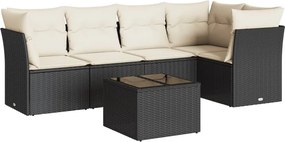 vidaXL Set mobilier de grădină cu perne, 6 piese, negru, poliratan