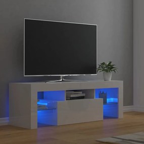 804352 vidaXL Comodă TV cu lumini LED, alb extralucios, 120x35x40 cm