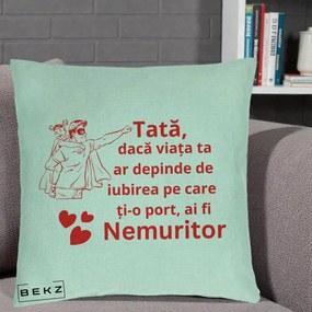 Cadou pentru Tata - Perna Personalizata Tata Nemuritor cu Fetita, 40x40 cm, Verde Menta, Husa Detasabila, Perna Inclusa, BEKZ®