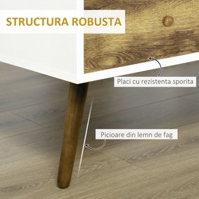 Masuta de Salon in Stil Nordic, Masuta Joasa din Lemn cu 4 Sertare, Dulapior pentru Sufragerie, Alb si Lemn 100x53,5x45cm HOMCOM | Aosom RO